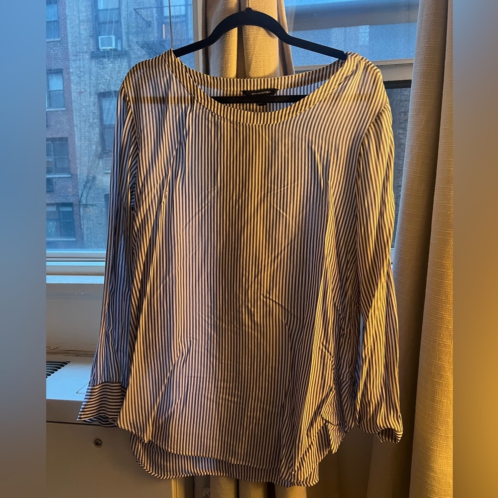 Blue and White Striped Women's Top